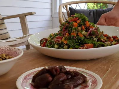 Chopped Salad served on the porch along with fresh dates
