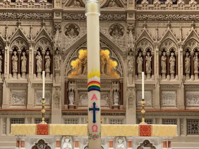 The Paschal Candle at altar of Trinity Church Wall Street