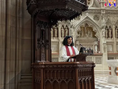 The Rev. Winnie Varghese in pulpit on Good Friday