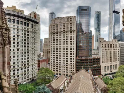 View of Trinity Church from steeple with buildings in distance