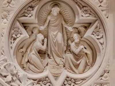 Ascension of Jesus as seen in the marble reredos in Trinity Church.