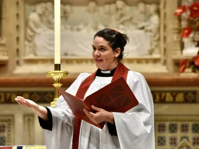 The Rev. Beth Blunt in Trinity Church during Pentecost