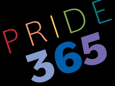 Pride 365 written in rainbow colors