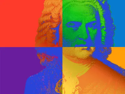 Color block illustration of J.S. Bach