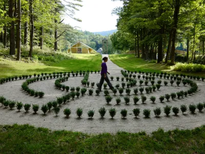 A woman walks the labyrinth