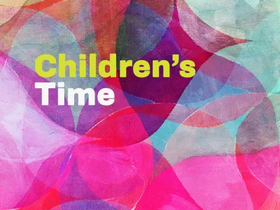 "Children's Time" text over an abstract, wavy, colorful background of pink, purple, orange, and teal.