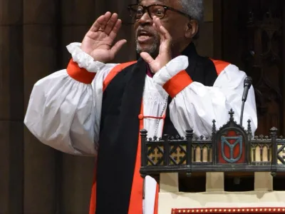 Bishop Curry preaching in the pulpit