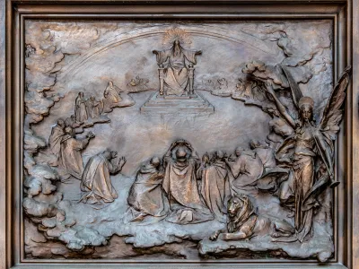 An image on the East-facing Bronze Doors (Revelation 4)