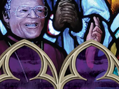 Stained glass depicting Bishop Desmond Tutu