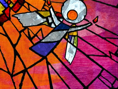 A angel depicted in stained glass