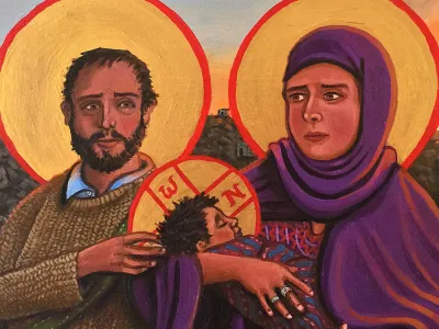 The Holy Family depicted as modern-day refugees