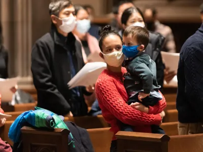 Parishioners in the pews during worship service