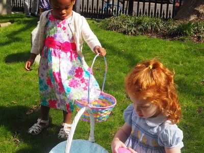 Two little girls with Easter baskets