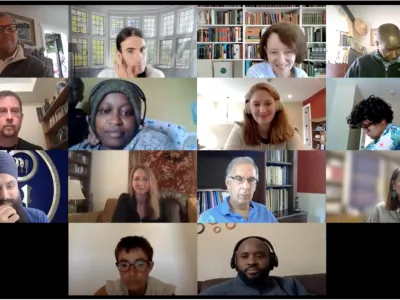 A group of Ashoka's Faith-Inspired Faithmakers program are in conversation over Zoom. Each participant appears in box in a grid.