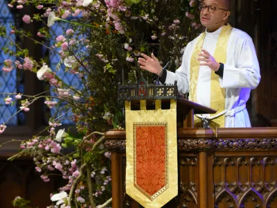 Father Phil in the pulpit