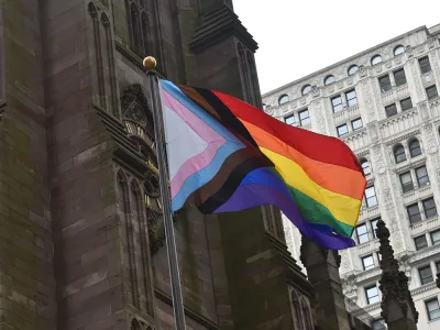 Pride Progress Flag flies outside Trinity Church