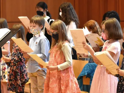 Children's choir singing during Family Service