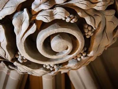 A plaster swirl detail on the ceiling of Trinity Church