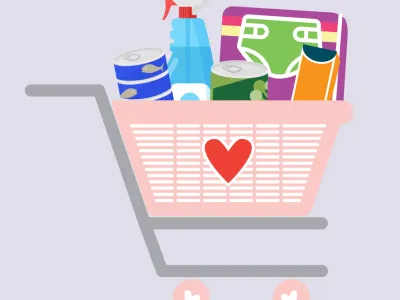 Grocery cart drawing with purple background