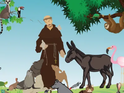 Art of St Francis and a variety of animals