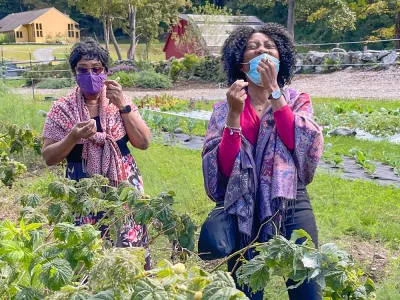 Two women in the Trinity Retreat Center farm