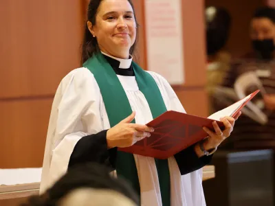 Mother Kristin preaching in the Parish Hall