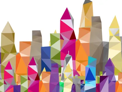 Colorful spires art for Downtown Voices