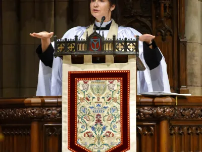 Mother Kristin in the pulpit