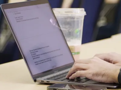 CDSP student's hands typing on laptop