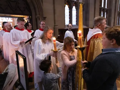 Emily Smith with young parishioners on Easter