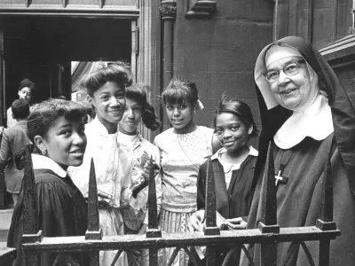 Members of Trinity's youth group with a Sister of St. Margaret, 1969