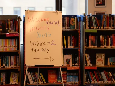 Information board in youth library 