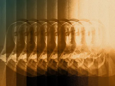 Image of Nun, split into bars in shades of amber