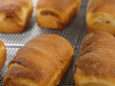 Bread cooling on racks at the Trinity Retreat Center