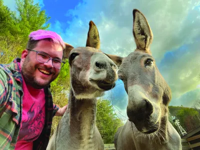 Matt with donkeys