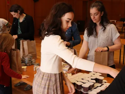 Young people were packing for Thanksgiving at Parish Hall