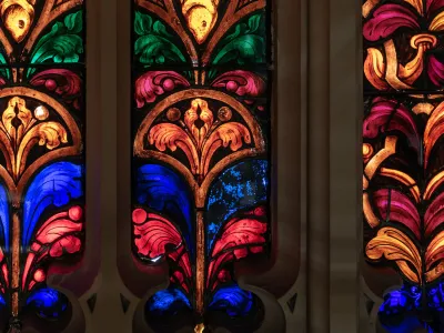 Brightly colored stained glass in Trinity Church