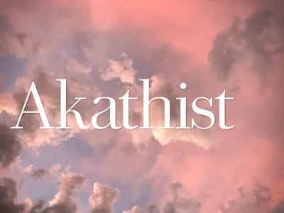 Akathist text written in pink clouds