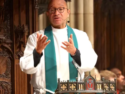 Father Phil in the pulpit