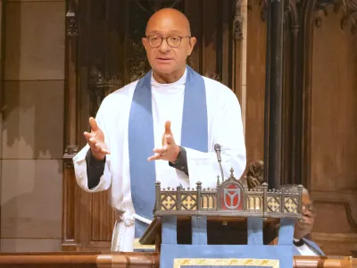 Father Phil in the pulpit