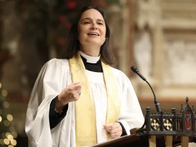 Mother Kristin in the pulpit