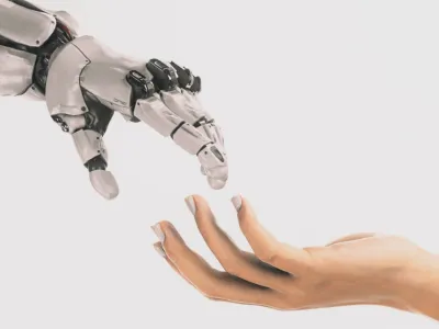 A robot hand and a human hand