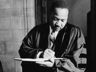 Martin Luther King Jr. in the offices of the National Cathedral in Washington DC on March 31, 1968