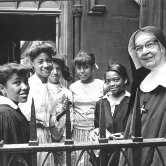 Members of Trinity's youth group with a Sister of St. Margaret, 1969