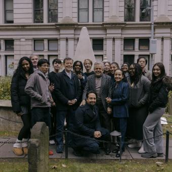 Ken Burns and Lin Manuel Miranda at Trinity Church NYC with NYC high schoolers