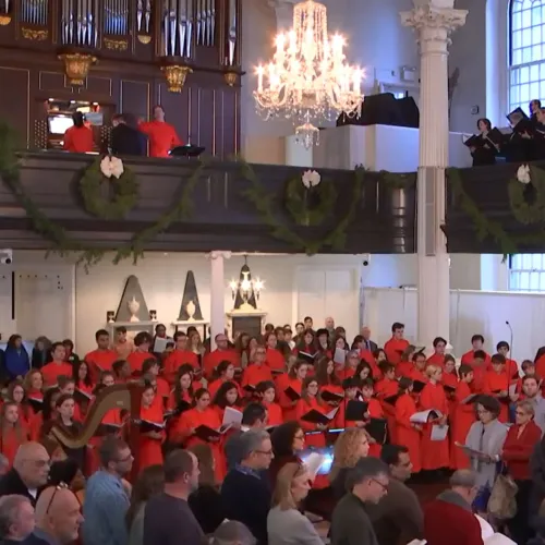 Downtown Voices singing Lessons and Carols in St. Paul's Chapel