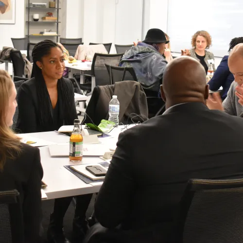 Grantees, including Cheavanese Diedrick (at center), gather at last year's racial justice convening in November 2019.