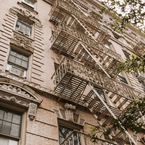 Shot looking up at an apartment building