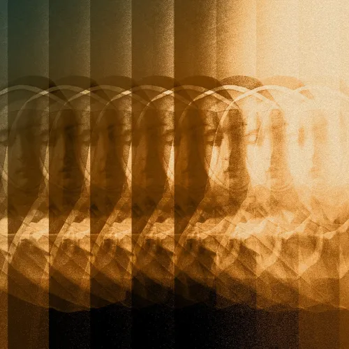 Image of Nun, split into bars in shades of amber