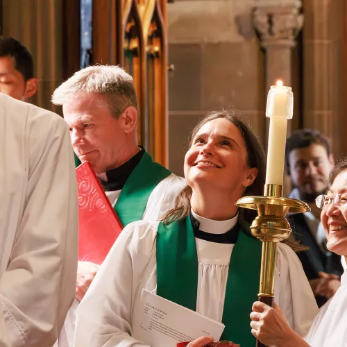 Trinity clergy and worship leaders prepare to begin church service